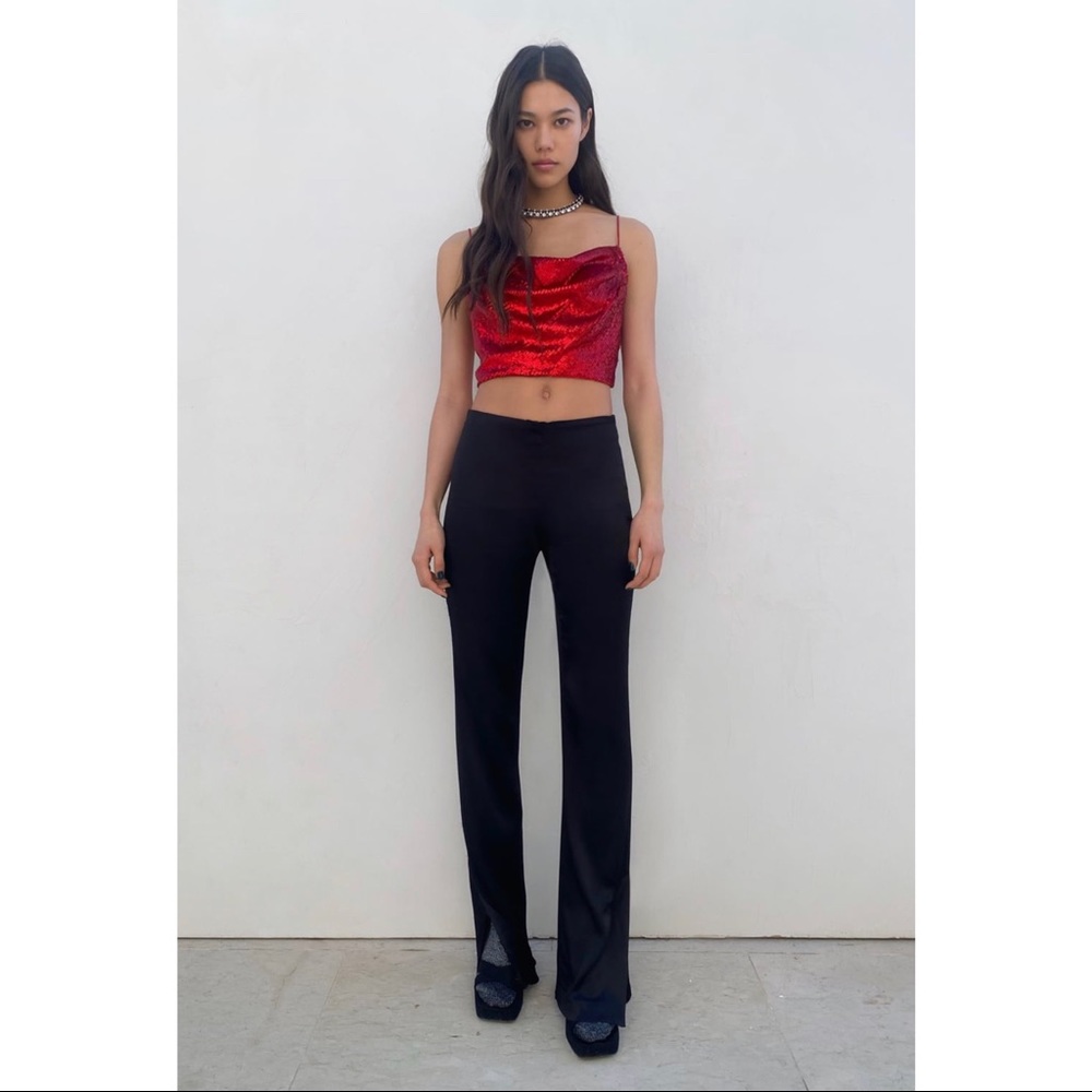 Zara Sequin Crop Top Red